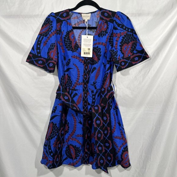 NWT Sezane [ 4 US / 36 ] Lola Printed V Neck Mini Dress in Atla Beue #Q374 - Picture 6 of 16